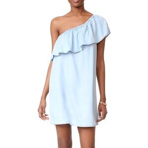 BB DAKOTA One Shoulder Ruffle Chambray Dress S